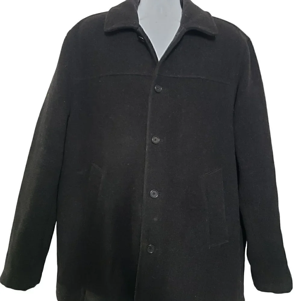 J Crew University Jacket Stadium Cloth Wool Black Coat Mens XL